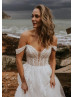 Off Shoulder Ivory Glitter Lace Tulle Flowing Wedding Dress